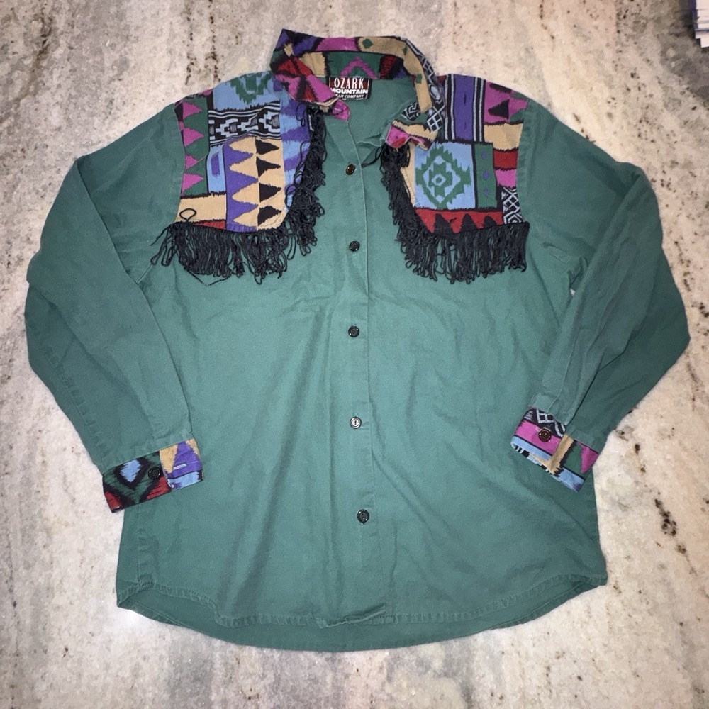 VTG Ozark Mountain Western Cowgirl Rodeo Tassle Shirt‎ Great Aztec Sz Small